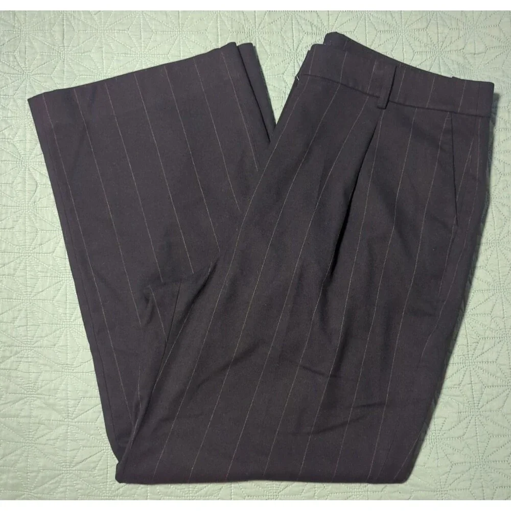 J.Crew Women's 16 Relaxed Fit Pleated Wide Leg Trousers Navy Pinstripe Office